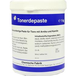 Behälter mit Tonerdepaste für Tiere, enthält Arnika und Kamille.